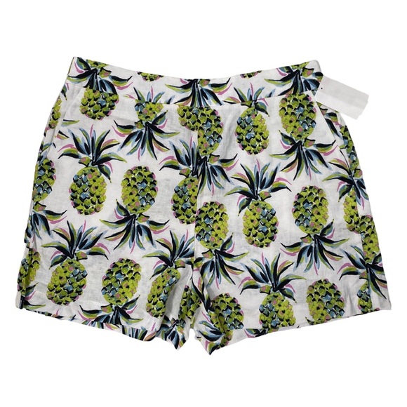 Boden Georgina White Multicolor Linen Pineapple Side Zip Size 10 Shorts NEW - Picture 3 of 8